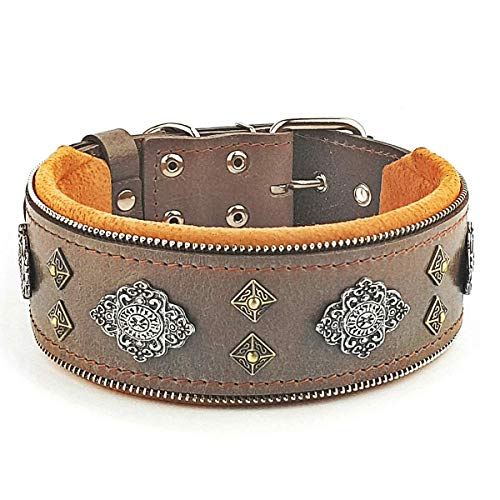 Bestia™ "Aztec Hundehalsband für große Hunde. 100% Leder. Weich gepolstert. 6,3 cm breit. Einzigartiges Design und Qualität! von Bestia