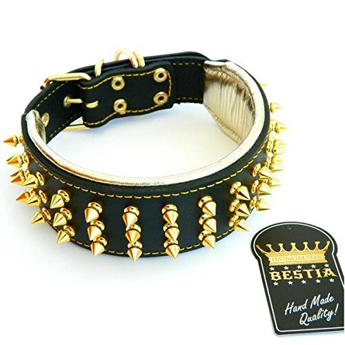 Bestia™ "Gold Giant Hundehalsband für große Hunde. 100% Leder. Weich gepolstert. 6,3 cm breit. TOP Qualität! von Bestia