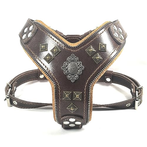 Bestia |Aztec| Leder Brustgeschirr für große Hunde. Bis 145 cm Brustumfang. 100% Leder. Handgefertigt. Top Qualität (M - für einen Brustumfang von 50 cm bis 75 cm) von Bestia