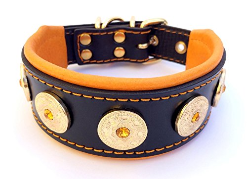 Bestia "Bijou Hundehalsband mit Zierconchos. 100% Leder. Schäferhund. Bulldog. Terrier. Labrador. Retriever. 5 cm breit. Weich gepolstert. Handgefertigt in Europa! von Bestia