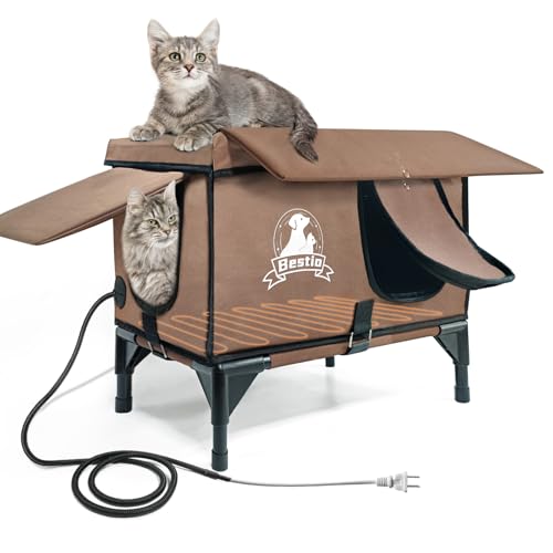 Bestio Beheiztes Katzenhaus für Draußen mit Haustierheizkissen, Outdoor Katzenhaus Beheizt Wetterfest für draußen Wildkatze, Isolierter Unterschlupf für Indoor Outdoor Katzen von Bestio