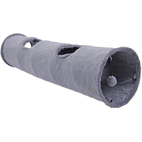 Bestlymood Hautier Zusammenklappbar Katze Tunnel Katzen Spielzeug Tunnel Dauerhaft Wild Leder Versteck Haustier Crinkle Tunnel mit Ball 12 Zoll Durchmesser von Bestlymood