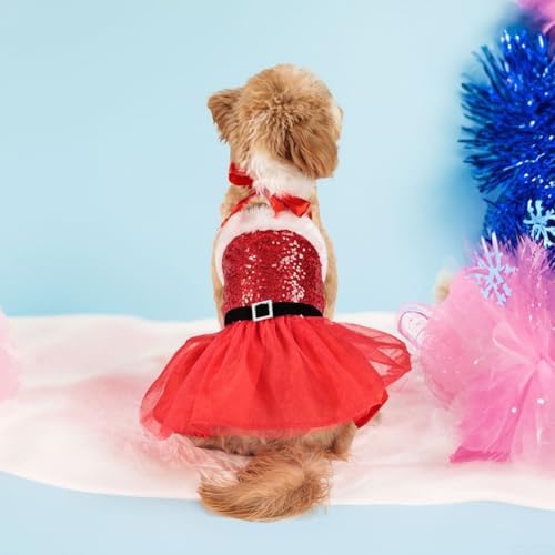 Besttoolifes Weihnachtskostüm für Hunde und Welpen, Samt, Weihnachtsmann, Haustierkleidung, Winterrock, Outfit für kleine, mittelgroße Hunde und Katzen (S) von Besttoolifes