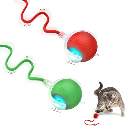 Betensh 2 Stück Katzenspielzeug Elektrisch Katzenball mit LED Licht, Autoscroll Interaktives Katzenspielzeug, Wiederaufladbares Interaktives Ball (Rot + Grün) von Betensh