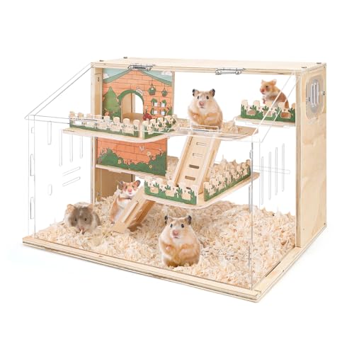 Großer Hamsterkäfig Acryl Holz Zwerghamster Lebensraum Geräumiger Zwerg Rennmaus Käfig Premium Zwerghamster Lebensraum mit Ventilator (Hamsterkäfig) (Hamsterkäfig) von Betinyar