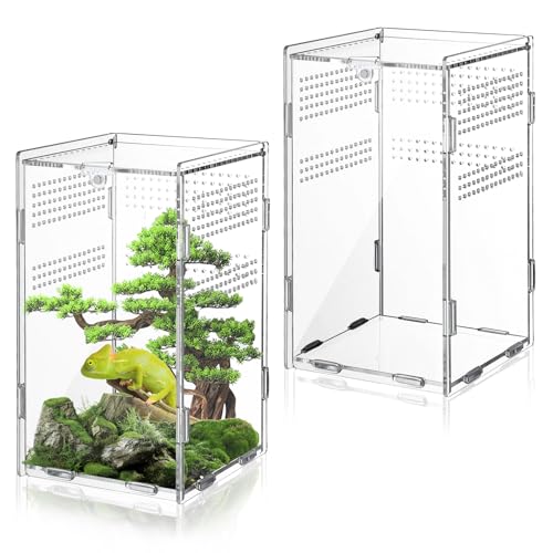 Mini-Reptilien-Tank-Zubehör, Mini-Tarantelgehege mit Verriegelung, Terrarium für Reptilien, springende Spinnen, 2 Sets (11,9 x 11,9 x 20,1 cm) von Betinyar