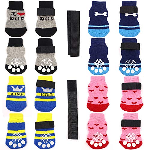 N //A 4 Paar Anti-Rutsch Hundesocken und Katzensocken mit Gummiverstärkung und 8 kleinen Riemen, Indoor Wear Pet Paw Protector für Hartholzböden kleine, mittelgroße, große Hunde Stil 3 (S) von Betinyar