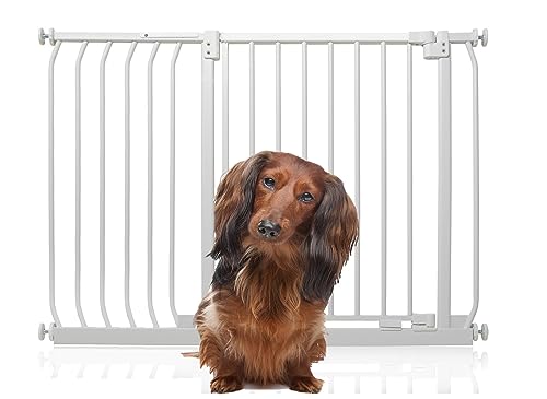 Bettacare Elite Hundegitter, 107cm - 116cm, Matt Weiß, Druckbefestigung Hundegitter für Hunde und Welpen,Barrière Einfache Installation von Bettacare