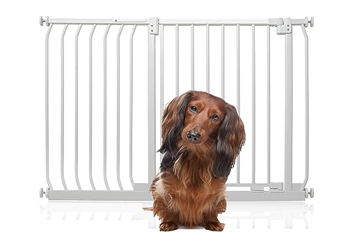 Bettacare Elite Hundegitter, 116cm - 125cm, Matt Weiß, Druckbefestigung Hundegitter für Hunde und Welpen,Barrière Einfache Installation von Bettacare