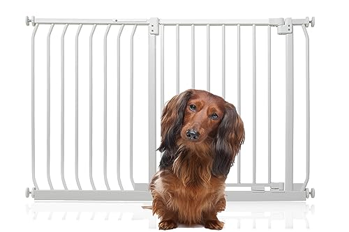 Bettacare Elite Hundegitter, 125cm - 134cm, Matt Weiß, Druckbefestigung Hundegitter für Hunde und Welpen,Barrière Einfache Installation von Bettacare