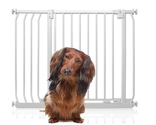 Bettacare Elite Hundegitter, 89cm - 98cm, Matt Weiß, Druckbefestigung Hundegitter für Hunde und Welpen,Barrière Einfache Installation von Bettacare