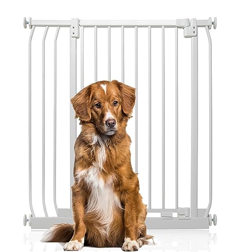 Bettacare Extra Tall Elite Hundegitter, 80cm - 89cm, Matt Weiß, Extra Hoch 96.8cm in der Höhe, Druckbefestigung Hundegitter für Hunde und Welpen,Barrière Einfache Installation von Bettacare