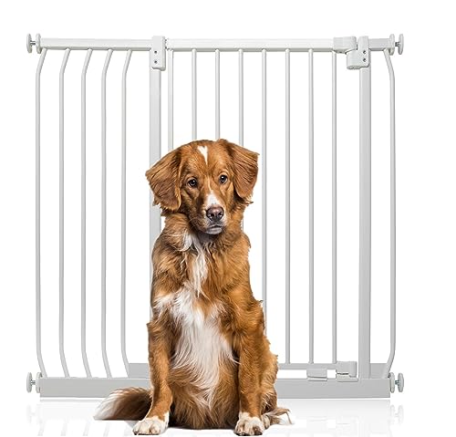 Bettacare Extra Tall Elite Hundegitter, 98cm - 107cm, Matt Weiß, Extra Hoch 96.8cm in der Höhe, Druckbefestigung Hundegitter für Hunde und Welpen,Barrière Einfache Installation von Bettacare