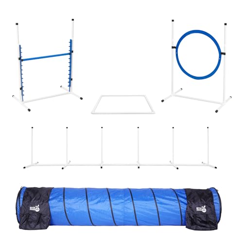 Better Sporting Dogs Premium Agility-Set für Hunde, mit sicherheitsfokussierten Funktionen, 5-teiliges Agility-Set, Barspringen mit Cup-Streifen, Abreißreifensprung, gewebte Stangen, 3 m Tunnel und von Better Sporting Dogs