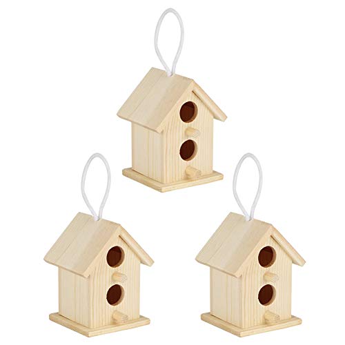 3-teiliges Holz-Vogelhaus zum Aufhängen im Freien, unlackierter Holz-Nistkäfig mit 2 Löchern, Innovative Outdoor-Anhänger-Dekoration von Beufee