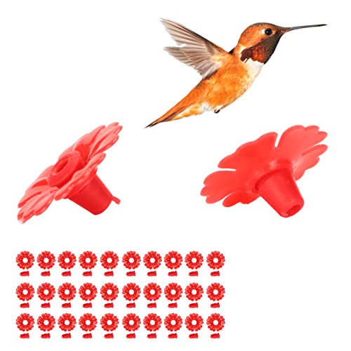 30 Set Kolibri-Futterspender, Ersatzblumen, austauschbare Kolibri-Vogelfutterstation, Blumen, Vogelfutterstation, Ersatzteile zum Aufhängen, Füttern von Kolibri im Freien (Red) von Beufee