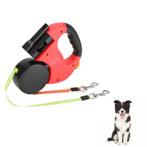 Ausziehbare Hundeleine, doppelte ausziehbare Hundeleine, doppelte Hundeleine für 2 Hunde, doppelte ausziehbare Hundeleine mit LED-Taschenlampe für Spaziergänge mit Hunden (Red) von Beufee