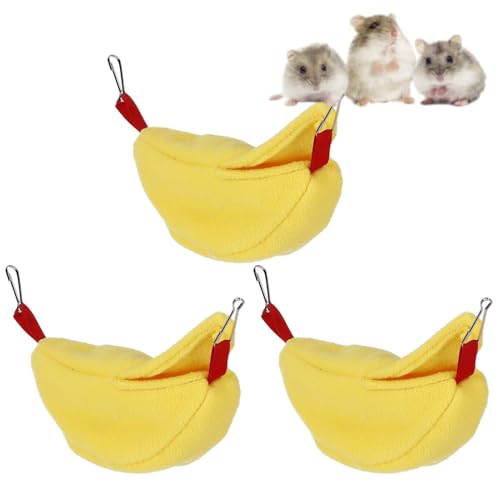 Beufee Hamsterbett, 3 Sets, Bananenform, Hamsterspielzeug, Hamsterhaus, Hamsterkäfig-Zubehör, Kleintiere, Baumwollkäfig, Papageiennester (Gelb) von Beufee