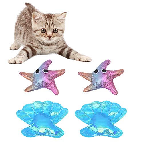 Beufee Katzenspielzeug, 4 Stück, Stoffspielzeug für Haustiere, niedliche Seesternform, Muschelform, Katzenspielzeug, Katzenschleifkrallenspielzeug-Set, interaktives Spielzeug für Katzen von Beufee