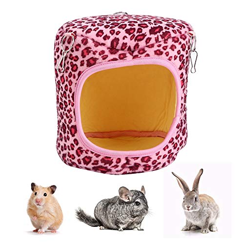 Hängematte, Haustierhaus, Versteck zum Aufhängen, Schlafnester, warme weiche Baumwolle zum Aufhängen, Höhlenhaus, Kleintier-Hängematte für Eichhörnchen-Igel-Haustiere (Leopard pink) von Beufee