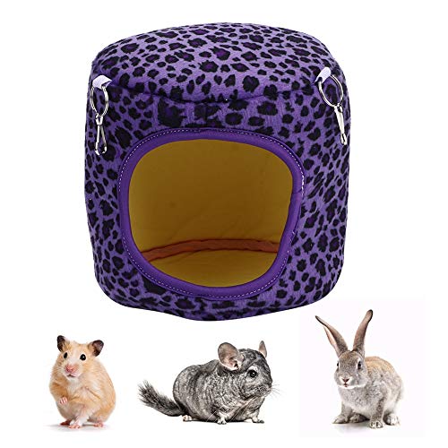 Hängematte, Haustierhaus, Versteck zum Aufhängen, Schlafnester, warme weiche Baumwolle zum Aufhängen, Höhlenhaus, Kleintier-Hängematte für Eichhörnchen-Igel-Haustiere (Leopard Purple) von Beufee