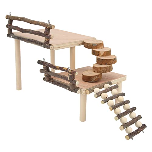 Beufee Hamster-Kletterplattform, 2-lagiges Hamster-Kletterspielzeug aus Holz für Hamster-Aktivitätsspielplatz für syrische Hamster-Kleintiere von Beufee