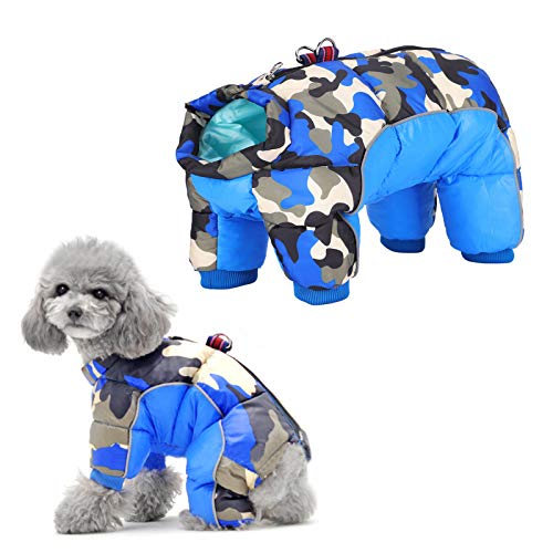 Hundekleidung, Hunde-Wintermantel, blaue Tarnung, kleine Hundejacke, warme, Winddichte Hundejacke, vier Beine, Reißverschluss hinten, Hunde-Winterjacke für kleine Hunde (10#) von Beufee