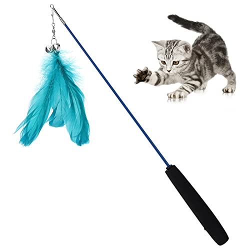 Katzenspielzeug, Katzenspielzeug für Hauskatzen, interaktives Katzenspielzeug, Katzenzubehör, Katzenstab, Spielzeug, einziehbarer Zauberstab mit Glöckchen-Nachfüllungen zum (Blau Grün) von Beufee