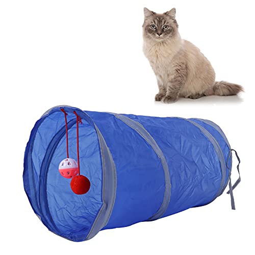 Katzentunnel, Katzenspielzeug, faltbar, gerades Tunnelrohr mit Kugeln, Katzentunnel für drinnen, Katzen, Kaninchen, Tunnelspielzeug, Durchmesser 9,8 Zoll (Navy blau) von Beufee