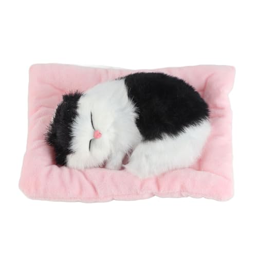 Sleeping Cat on Pad Doll Toy, Cute Mini Kitten on Pad with Meows Sounds Decor Hand Toy Gift Decorations Stuffed Toys for Kids Boys Girls (Activated Carbon Black and White cat) von Beufee