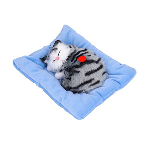 Sleeping Cat on Pad Doll Toy, Cute Mini Kitten on Pad with Meows Sounds Decor Hand Toy Gift Decorations Stuffed Toys for Kids Boys Girls (Activated Carbon Gray cat) von Beufee