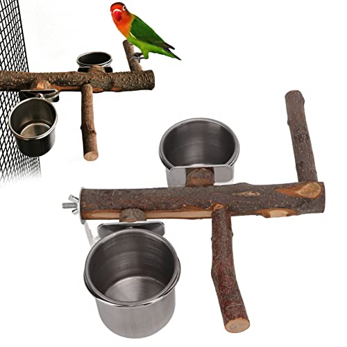 Vogelspielzeug, Vogelkäfig, stehender Vogel-Wasser-Futterspender, Ständer, Kombination, Vogelkäfig-Futterspender-Set mit Edelstahl-Futternapf für Papageien, Vögel (Large) von Beufee