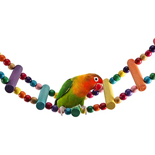 Vogelspielzeug, Vogelleiter-Brücke, Haustier-Vogelkäfig-Zubehör, Vogelleiter-Schaukel für Sittiche, Klettern, Bunte Holzperlen, 43,9 cm, für kleine Vögel, Spielzeug von Beufee