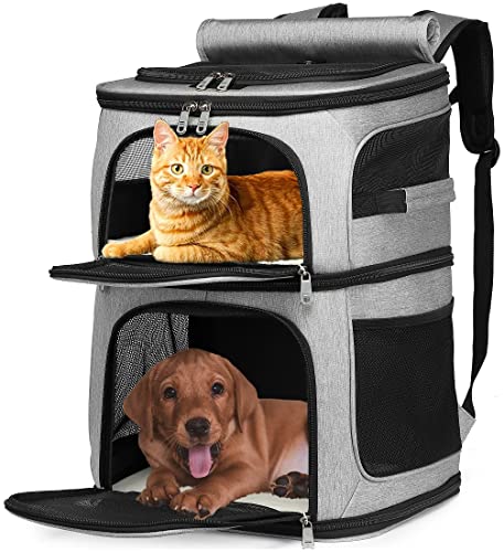 Katzenrucksack Tragetasche für 2 Katzen, Katzentrage für große Katzen, Hunderucksack für 2 kleine Hunde, mit 7 Belüftungsfenstern, Eingebautem Rahmen und Stützplatte, Zusammenklappbar, Beviliu von Beviliu