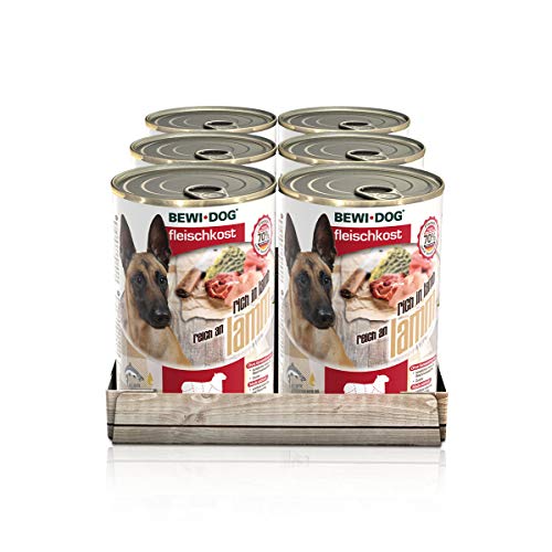 BEWI DOG Fleischkost reich an Lamm [800 g] Dose | Nassfutter für Hunde | getreidefrei | sortenrein | Muskelfleisch & Innereien mit fester Fleischstruktur | 6 x 800 g von Bewi Dog