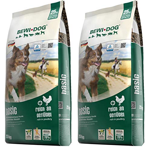 Bewi Dog - Basic Allroundfutter 2 x 25kg Alleinfuttermittel - Hundefutter für ausgewachsene normal aktive Hunde - Trockenfutter ohne Weizen und Soja - Mit viel Geflügel - Ohne künstliche Zusätze von Bewi Dog