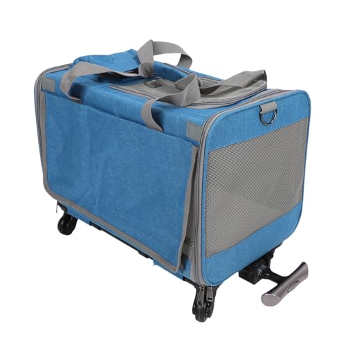 Bewinner Große Transportbox Katze auf Rädern – Hundetrage mit Teleskop-Gehgriff, Katzentransportbox mit Verstellbaren Schultergurten für Katzen, Hunde, Kaninchen, Reisen (Blue) von Bewinner