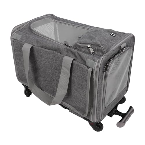 Bewinner Große Transportbox Katze auf Rädern – Hundetrage mit Teleskop-Gehgriff, Katzentransportbox mit Verstellbaren Schultergurten für Katzen, Hunde, Kaninchen, Reisen (Gray) von Bewinner