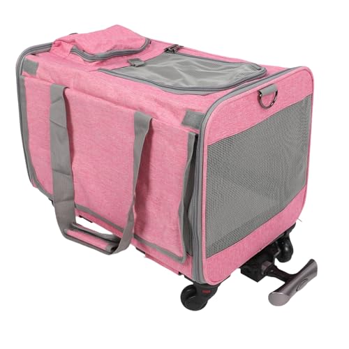 Bewinner Große Transportbox Katze auf Rädern – Hundetrage mit Teleskop-Gehgriff, Katzentransportbox mit Verstellbaren Schultergurten für Katzen, Hunde, Kaninchen, Reisen (PINK) von Bewinner