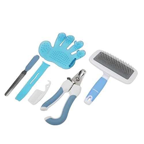 Bewinner Hundepflege-Set 6 in 1, Haustierpflege-Nagelknipser, Nagelfeile-Gurtband, Badebürste, Kamm, Haarentfernungsbürste für Haustier-Katzen-Hund (Blau) von Bewinner