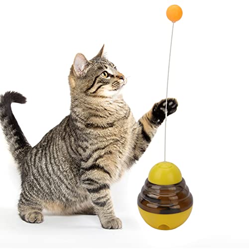 Bewinner Treat Dispensing Cat Toy, Interactive Cat Feeder Toy, Feeding Food Toy Dispenser, Cat Feeder Ball, für Indoor Katzen Teaser Supplies Geburtstagsgeschenk (Gelb) von Bewinner