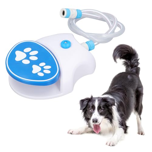 Bewinner Outdoor Hunde Wasserbrunnen Step On, Automatischer Hundewassersprinkler Im Freien, Pfotenaktivierter Hundewasserspender mit Schlauch für Katzen und Hunde von Bewinner