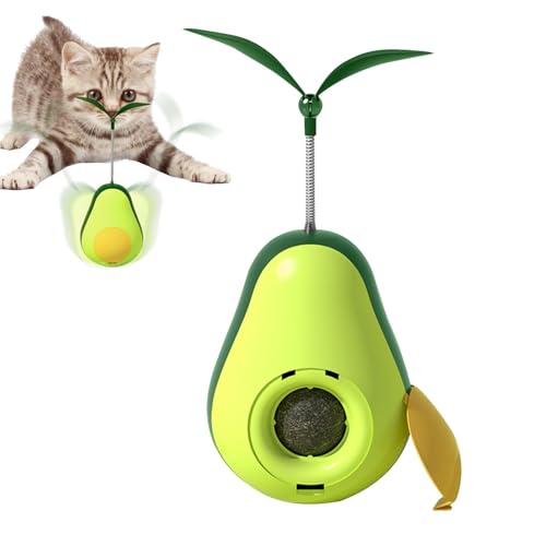 Bexdug Avocado-Katzenminze-Ball,Katzenminze-Avocado-Wandball | Süßes Leckerli-Spielzeug für Katzen | Katzenminze-Wandballspielzeug mit Feder-Katzenspielzeugstab und Katzenleckerli-Spender, essbarer von Bexdug