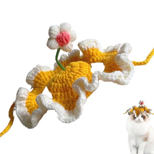 Bexdug Gestrickte Hundemütze, süße Strickmützen für Haustiere,Helle Farben Wintermützen für Hunde - Sorgfältig handgewebte lustige kleine Blumen-Kopfbedeckung für Winterkätzchen von Bexdug