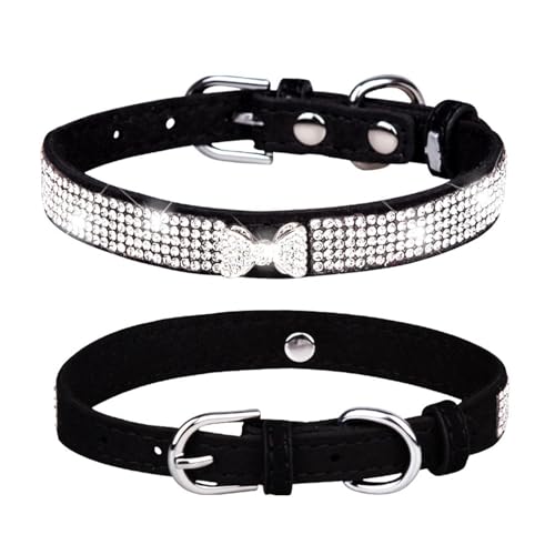 Bexdug Glitzer-Hundehalsband, Mikrofaser, ausgefallenes Haustierhalsband für Hündinnen und Mädchen, Katzen, reißfest, atmungsaktiv, verstellbares Katzenhalsband mit Strasssteinen, weibliches von Bexdug