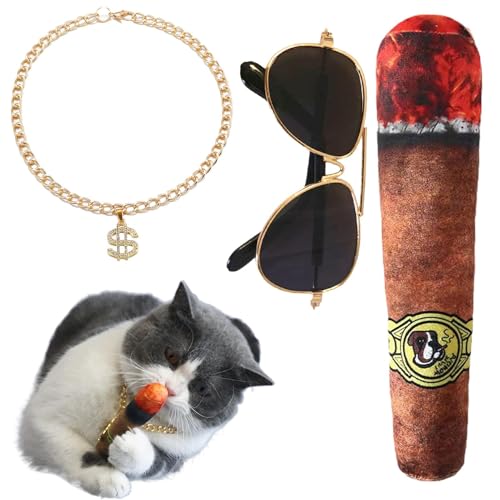 Bexdug Hip-Hop-Hundekostüm, Dollar-Halskette, Brille, Hund, Katze, Hund, Sonnenbrille, Goldkette, Welpenkostüm, Retro-Foto-Requisiten für Haustiere von Bexdug