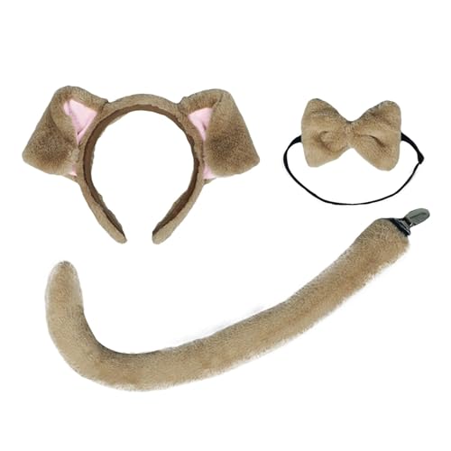 Bexdug Hunde-Stirnband und Schwanz, Hundeohren und Schwanz-Set | Hundestirnband mit Fliege und Schwanz, 3 Stück, Kostüm | Tier-Cosplay-Partyzubehör, Cosplay-Zubehör-Set für Halloween- von Bexdug