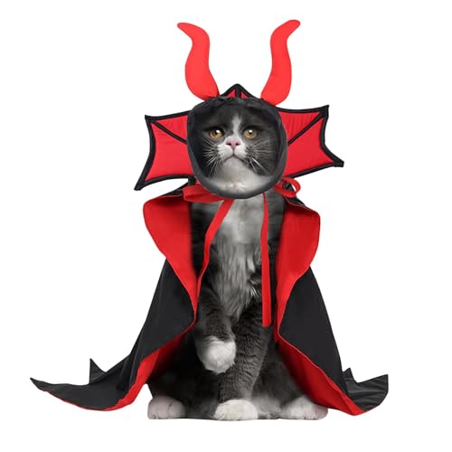 Bexdug Hunde-Vampir-Umhang, Hunde-Umhang-Kostüm - Katze Vampir Teufel Umhang und Hut,Halloween-Kostüme für kleine mittelgroße Hunde, Katzen, Welpen, Zauberer-Outfit für Haustier-Cosplay von Bexdug