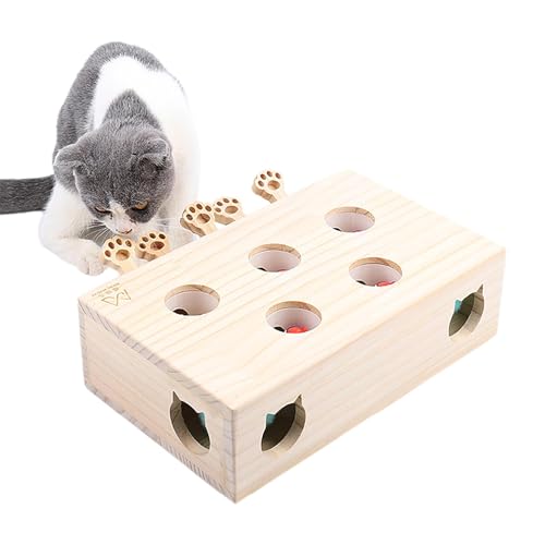 Bexdug Interaktives Katzenspielzeug für Indoor-Katzen | Holz Interaktives Whack Mole Katzenspielzeug | Interaktive Box Fangen Mäuse Spiel Katzenpuzzle Spielzeug für alle Altersgruppen Katzen Kätzchen von Bexdug