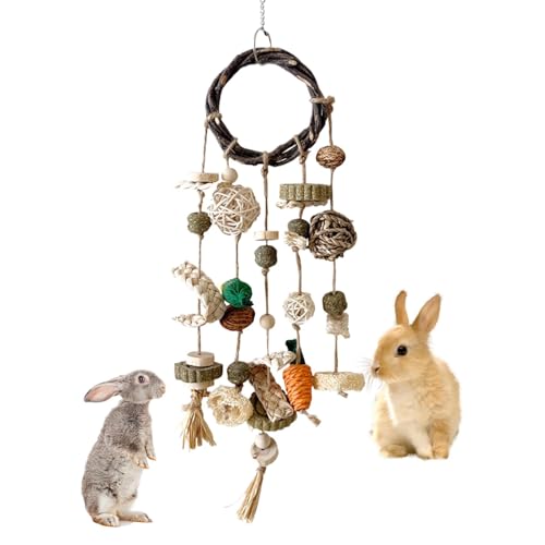 Bexdug Kaninchenzähne, -Rattan-Ring mit Snacks für Kaninchen, handgewebtes Naturholz, Kau- und Leckerli-Spielzeug für Chinchilla, kleine Haustiere von Bexdug